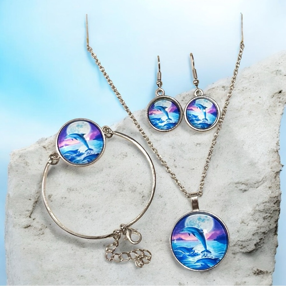 Silver Dolphin Jewelry Set